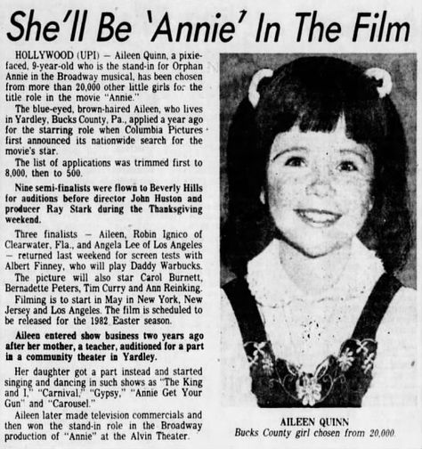 Aileen Quinn, 1980s Memories, Annie 1982, Orphan Annie, Musical Comedy, Newspaper Archives, Pittsburgh Pennsylvania, My Dream Came True, Broadway Musical