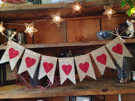 Glittery Heart Bunting Love Bunting Valentines by ThirtySixDesign $25 Valentines Day Garland, Valentines Day Banner, Baby Name Banners, Heart Bunting, Burlap Bunting, Banner Diy, Mantel Ideas, Burlap Flag, 8 Mart