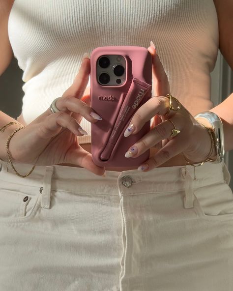 favorite accessory for summer 🍹🍰🍑👙 #rhodeskin #rhodephonecase #aesthetics #coquette #pinterestgirl #pinterestaesthetic #viralbeauty #itgirl #softgirlaesthetic #girlygirl #itgirlaesthetic #summercolors Using Phone Aesthetic, Rhode Aesthetic, Golden Jewellery, Iphone Case Collection, Cute Birthday Pictures, Softgirl Aesthetic, Iphone Cases Cute, Iphone Aesthetic, Girly Accessories