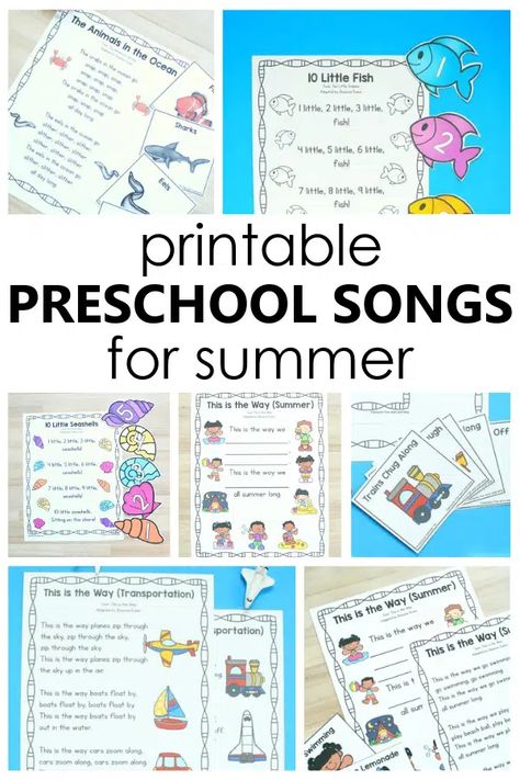 Songs For Summer, Preschool Circle Time Songs, Ocean Animals Preschool, Summer Daycare, Preschool Classroom Themes, Summer Poems, Daycare Themes, Circle Time Songs, Transportation Preschool