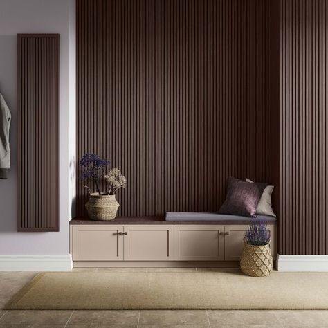 Introduce a splash of modern elegance to your home with our Trepanel Lite® Walnut, perfect for those tighter areas of the house! This lightweight, thinner version of our popular wood slat wall panels features a warm, dark brown walnut shade across a real wood veneer, maintaining a comforting, cosy atmosphere. It's super easy to install, with thinner slats and an adaptable black felt backing, ideal for interior walls. The natural wood matt finish and sleek 9mm thickness give your space a modern, stylish look. Plus, the black felt backing enhances acoustic properties (when installed following our Trepanel® guide), ensuring a quieter, more comfortable environment. Transform your home effortlessly with Trepanel Lite® Walnut!  Fixing Guide To fix Trepanel Lite® we recommend using either matt bl Acoustic Wood Wall Panels, Shared House, Flexible Wood, Wood Wall Panels, Wood Slat Wall, Victorian Tiles, Tile Accessories, Wood Effect Tiles, Patio Tiles