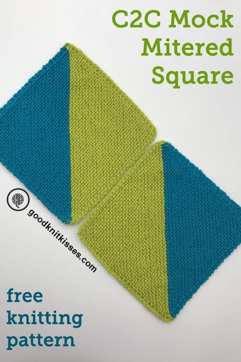 Learn to knit a colorful corner to corner mock mitered square with a free pattern. #goodknitkisses #knitting #knitpattern #afghansquare Geometric Knitting Pattern, Knitted Squares Pattern, Knitted Blanket Squares, Knitting Squares, Weaving Knitting, Mitered Square, Design Kitchen Ideas, Knitting Patterns Free Blanket, Knit Dishcloth