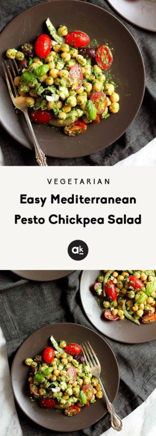 Mediterranean Pesto, Pesto Chickpea, Chickpea Pesto, Pesto Salad, Paleo Salads, Ambitious Kitchen, Chickpea Salad, Unhealthy Food, Easy Vegetarian