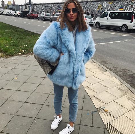 Blue Fur Coat Outfit, Blue Fur Coat, Blue Faux Fur Coat, Fur Coat Outfit, H&m Baby, Coat Outfit, Blue Coat, Blue Coats, Coat Outfits