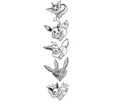 Eevee Tattoo Evolution, Jolteon Tattoo Ideas, Simple Eevee Tattoo, Evee Evolution Tattoo, Eevee Tattoo Design, Eevee Evolutions Tattoo, Eevee Pokemon Tattoo, Eeveelutions Tattoo, Eevee Tattoo