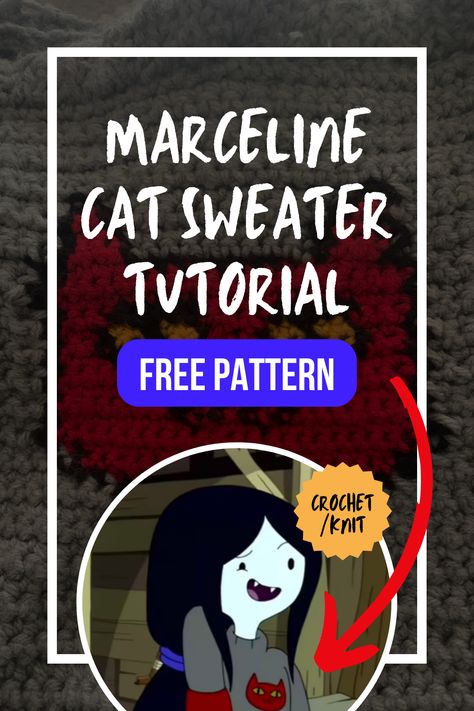 This blog post is a crochet or knit tutorial on how to make the Marceline Cat Sweater from the dope Cartoon Network tv show Adventure Time! This guide includes a free pixel grid pattern and helpful tips for creating this project. Brought to you by Stories and S'mores, a blog for storytelling and s'more sweet, sweet content. Follow and find your next inspiration. Marceline Cat Sweater Crochet, Marceline Sweater Crochet Pattern, Mabel Pines Sweater Crochet Pattern, Crochet Marceline Sweater, Marceline Sweater Crochet, Marceline Cat Sweater, Marceline Crochet, Marceline Sweater, Adventure Time Crochet