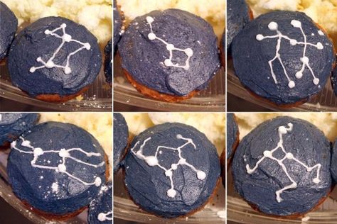 YES! Astrology Themed Desserts, Zodiac Sign Cupcakes, Constellation Cupcakes, Galaxy Theme Cupcakes, Cupcake Cosmos, Constellation Party, Star Watching, Opportunity Rover, Galaxy Birthday