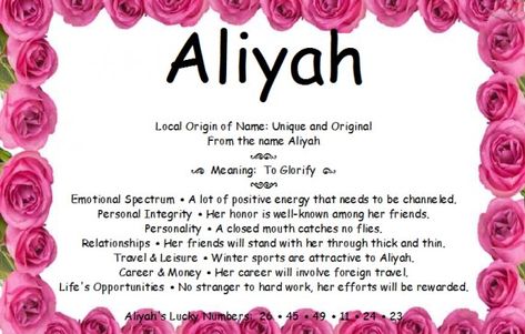 Aliyah Name, Personal Integrity, Foreign Travel, Name Meaning, Names With Meaning, Travel And Leisure, Positive Energy, Baby Names, Meant To Be