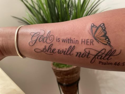 Women Scripture Tattoo, Psalm 23 Tattoo For Women, Psalm Tattoo Women, God Is Within Her Tattoo, God Is Within Her She Will Not Fail Tattoo, God Is Within Her She Will Not Fail Tat, Scripture Tattoos For Women Arm, No Risk No Story Tattoo, Godly Tattoos For Women