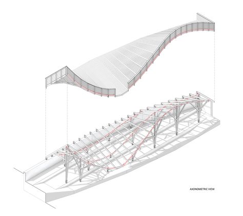 University Of Hong Kong, Axonometric View, Curved Roof, Timber Architecture, Space Frame, Timber Structure, Roof Structure, Architectural Drawing, Structure Architecture