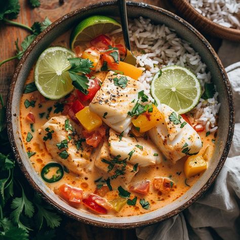 Fish In Coconut Milk, Fish Stew Recipes, Coconut Fish, Quick Delicious Meals, Sauteed Greens, Seafood Stew, Fish Stew, Coconut Soup, Stewed Potatoes