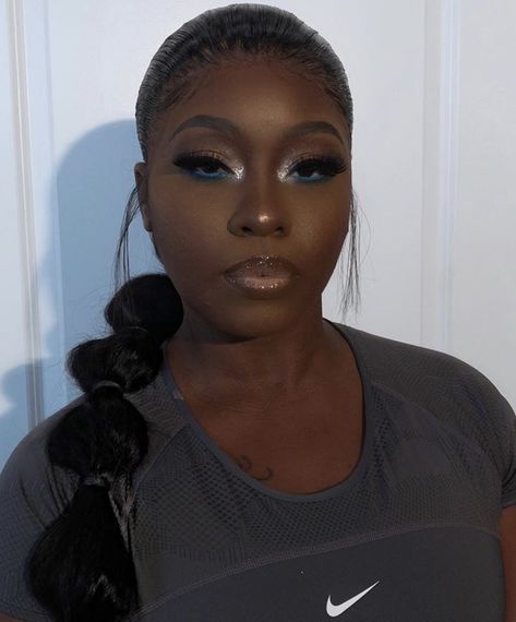 Royal Blue Eye Makeup Black Women, Gold And Green Prom Makeup, Brown And Silver Makeup Looks, Metallic Makeup Black Women, Silver Under Eye Makeup, Green Under Eye Makeup Looks, Under Eye Makeup Black Women, Gold Under Eye Makeup, Blue And Silver Makeup Looks Black Women