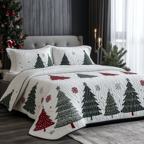 Quilt Bedding Sets, Barn Door Decor, Wooden Garden Bed, Christmas Bedding Set, Christmas Tree Quilt, Christmas Quilt Patterns, Flower Wall Backdrop, Christmas Bedding, Christmas Decorations Bedroom