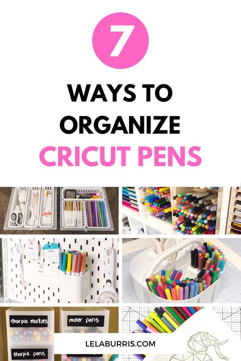 7 easy cricut pen storage ideas Pen Storage Ideas, Organization For Craft Room, Pen Caddy, Cricut Pens, Apartment Organization Diy, Cricut Storage, Pens And Markers, Chalkboard Vinyl, Diy Storage Rack