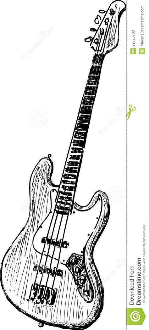 Electric Guitar Art Drawing, Easy Guitar Sketch, Electric Guitar Drawing Sketches Pencil, Bass Guitar Art Drawing, Electric Guitar Drawing Reference, Hand Playing Guitar Drawing, Bass Guitar Sketch, Base Guitar Drawing, Guitar Art Reference