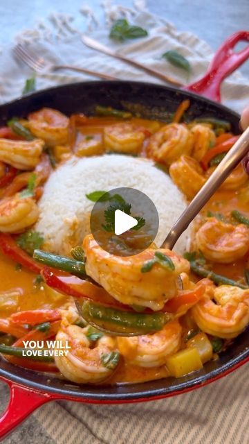 Vesela Asenova| Recipe Creator on Instagram: "Thai Curry Shrimp with Coconut Rice- this is one if my favorite creations ever and I am already craving it again! The sauce is perfectly creamy, slightly tangy and a bit sweetened from the pineapple chunks! Pure perfection! 
You can use my code: VessyLobster to get $18 off $100 or more @lobsteranywhere 
Ingredients: 
1 lbs 18-20 @lobsterantwhere black tiger shrimp
4 oz green beans 
1 red bell pepper 
1 can coconut milk 
1 cup pineapple chunks 
3 tbs olive oil 
1 inch knob fresh ginger, grated 
2 garlic cloves, crushed/grated 
3 tbs red Thai curry paste 
1/2 lime, juiced 
Basil leaves 
Cilantro 
2 tsp salt 
1 tsp cornstarch + 1 tbs water 
Black pepper, to taste 

Coconut rice:
1 cup jasmine rice 
1 cup water 
1/2 cup coconut milk 
1/2 tsp salt Thai Curry Shrimp, Thai Red Chili, Red Thai Curry, Shrimp And Rice Recipes, Red Chili Paste, Tiger Shrimp, Thai Curry Paste, Red Thai, Pineapple Chunks