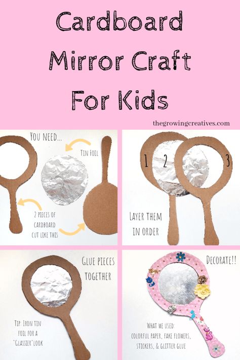 Cardboard Mirrow Craft for Kids | thegrowingcreatives.com Once Upon A Time Crafts For Kids, Tangled Crafts For Kids, Mirror Crafts For Kids, Talent Show Crafts, Princess Arts And Crafts, Fairytale Crafts For Kids, Disney Arts And Crafts, Clothes Crafts For Kids, Barbie Crafts For Kids