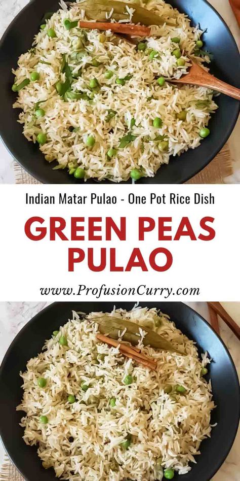 Peas pulao or matar pulao is a pantry staple rice dish made with Indian basmati rice, green peas and earthy spices. It is inexpensive, easy one pot and flavorful side dish. This recipe also is vegan and gluten-free. Indian Peas, Green Pulao Recipe, Peas Rice Recipes Indian, Green Peas Pulao Recipe, Masoor Pulao Recipe, Simple Veg Pulao Recipe, Indian Beef Recipes, Spinach Rice, Indian Soup