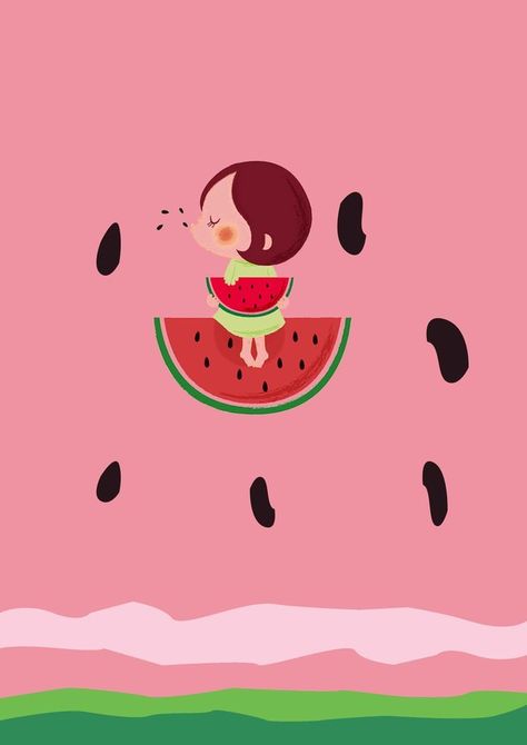 Summer Special Drinks, Watermelon Background, Howls Moving Castle Art, Watermelon Illustration, Watermelon Wallpaper, Ice Cream Float, Drink Juice, Watermelon Art, Castle Art