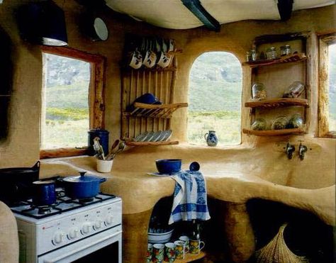 Cob House Kitchen, Cob Building, Casa Hobbit, Straw Bale House, Earthship Home, Mud House, Natural Homes, Adobe House, Kitchen Cabinet Styles