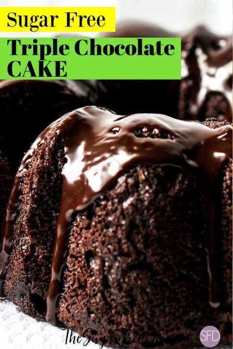 Sugar Free Triple Chocolate Cake #sugarfree #diabetic #birthday #dessert #chocolate #homemade #diy #cake Sugar Free Chocolate Cake, Triple Chocolate Cake, Chocolate Homemade, Chocolate Zucchini Cake, Sugar Free Baking, Birthday Dessert, Keto Chocolate Cake, Sugar Free Recipes Desserts, Sugar Free Cake