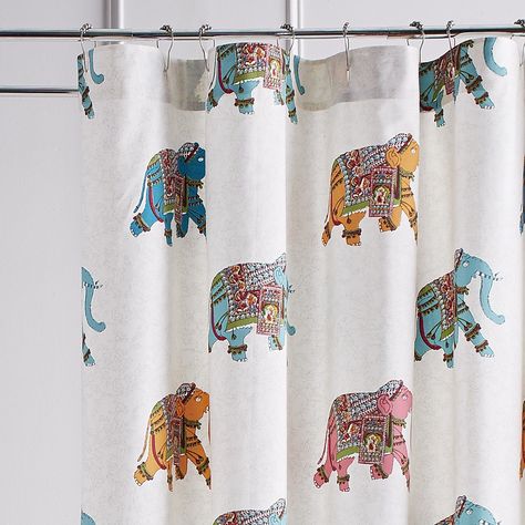 Elephant Parade Shower Curtain Elephant Curtains, Temple Festival, Green Bathroom Accessories, Elephant Home Decor, Moroccan Bedroom, Elephant Parade, Cotton Shower Curtain, Elephant Decor, Custom Drapes