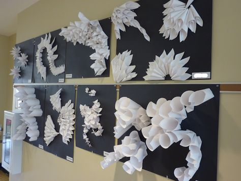 Middle School Sculpture Art Projects, Paper Sculpture Art, Paper Relief, 3d Art Projects, 7th Grade Art, High School Art Lessons, Sculpture Lessons, Scott Adams, Middle School Art Projects