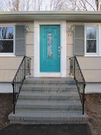 Retro Ranch Reno:  Painted Brick Steps Front Door, Siding & Shutter Colors Paint Brick, Painting Brick, Shutter Colors, Brick Steps, Painted Brick, House Paint Exterior, Exterior Paint, Shutters, House Painting