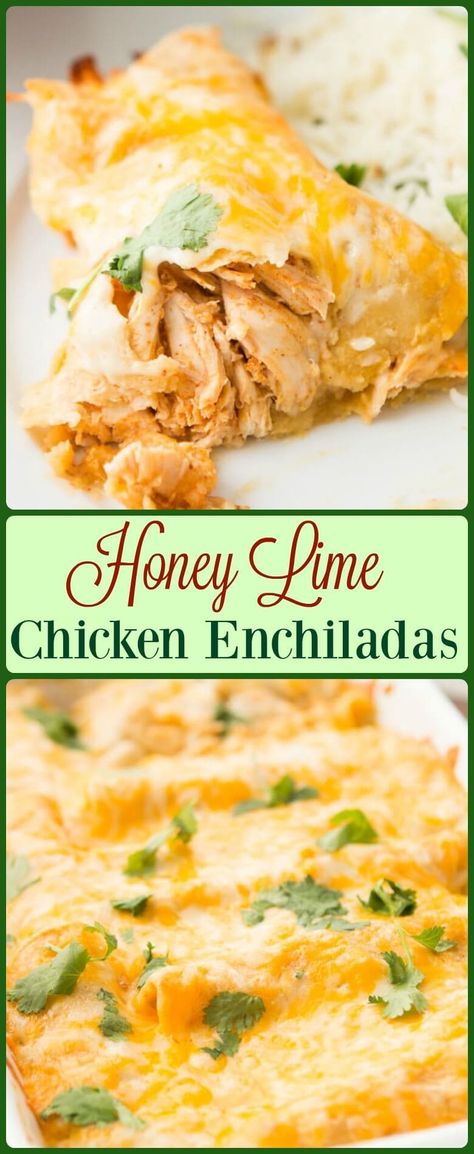 Enchiladas Video, Honey Lime Chicken Enchiladas, Honey Lime Enchiladas, Lime Chicken Tacos, Lime Chicken Recipes, Chicken Honey, Honey Lime Chicken, Chicken And Cheese, Oh Sweet Basil