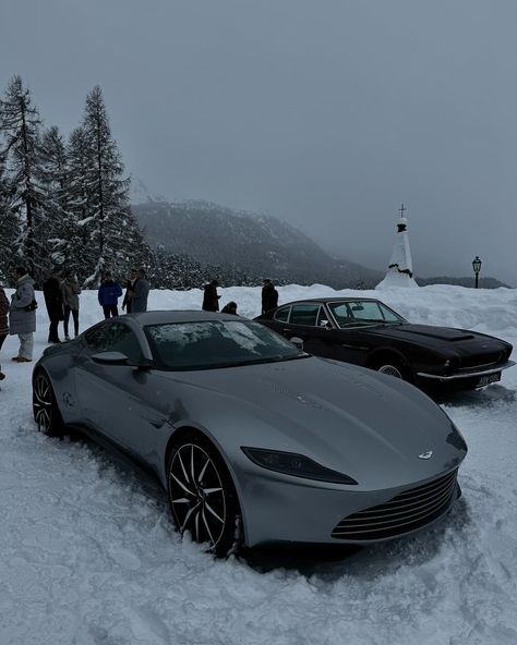 License to chill. 🍸🧊✨ Cars In Snow, Winter Resort, Aston Martin Cars, Cars Brand, Silver Car, Formula 1 Car Racing, Car Aesthetic, Winter Getaway, Classy Aesthetic