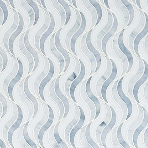 Viviano | Santana Wave Art Glass Mosaic Tile, 11 x 11, 3 Thick - Floor & Decor Shiny Shower Tile, Beach Shower Tile, Beach Tile Bathroom, Coastal Tile Backsplash Kitchen, Coastal Tile Backsplash, Light Blue Shower Tile, Blue And White Backsplash, Coastal Shower Tile Ideas, Beach House Kitchen Backsplash