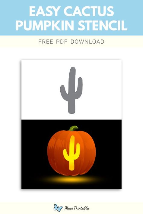 Cactus Stencil, Cactus Pumpkin, Stencil For Pumpkin Carving, Printable Pumpkin Stencils, Pumpkin Stencils Free, Cute Pumpkin Carving, Halloween Pumpkin Designs, Pumpkin Stencil, Cute Pumpkin