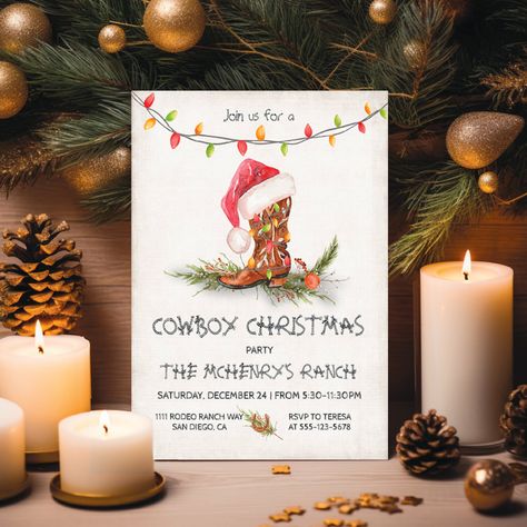 Cowboy Christmas Party, Cowboy Thanksgiving, Southwest Christmas, Valentines Dance, Western Invitations, Christmas Birthday Invitations, Cowboy Santa, Watercolor Party, Wild West Theme