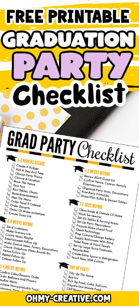 Do you have a son or daughter graduating? There’s no better way to celebrate than with a graduation party. This ultimate Graduation Party Checklist pdf is just what you need to get started! Grad Party Checklist, Graduation Party Candy Bar, Graduation Party Appetizers, Graduation Party Checklist, Diy Outdoor Party, Graduation Party Desserts, Backyard Graduation Party, Graduation Party Foods, Party Checklist