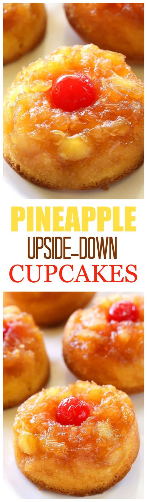 Pineapple Upside Down Cupcakes - a mini version of your favorite cake with butter, brown sugar, pineapple, and a cherry on top! #pineapple #upsidedown #cupcakes #recipe Upside Down Cupcakes, Pineapple Upside Down Cupcakes, Vegetarian Cake, Pineapple Upside, Pineapple Upside Down Cake, Pineapple Upside Down, Classic Cake, Yellow Cake, Upside Down Cake