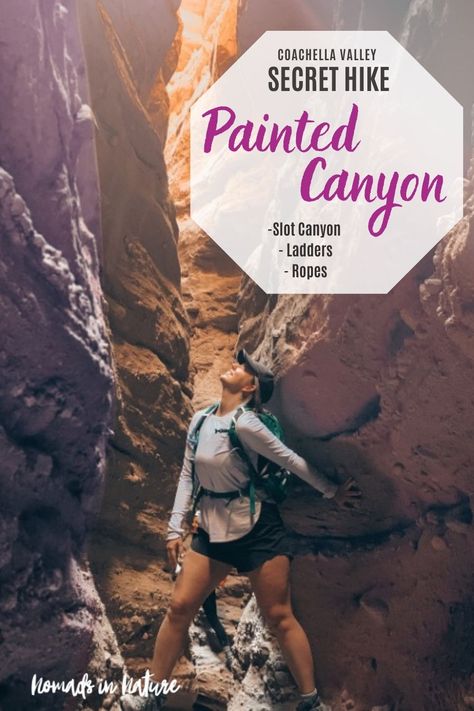 Looking for a new hiking / climbing experience in Southern California? Check out Painted Canyon. Our guide gives you everything you need to know to stay on track and have a great time exploring the colorful rocks and slot canyons. View the essential hiking guide here! #coachella #indiohikes #joshuatreehiking #socalhikes #bestsocalhikes #secrethiking trails #slotcanyons Colorful Rocks, Slot Canyons, Hiking Guide, Slot Canyon, Coachella Valley, Best Hikes, Joshua Tree, World Traveler, Palm Springs