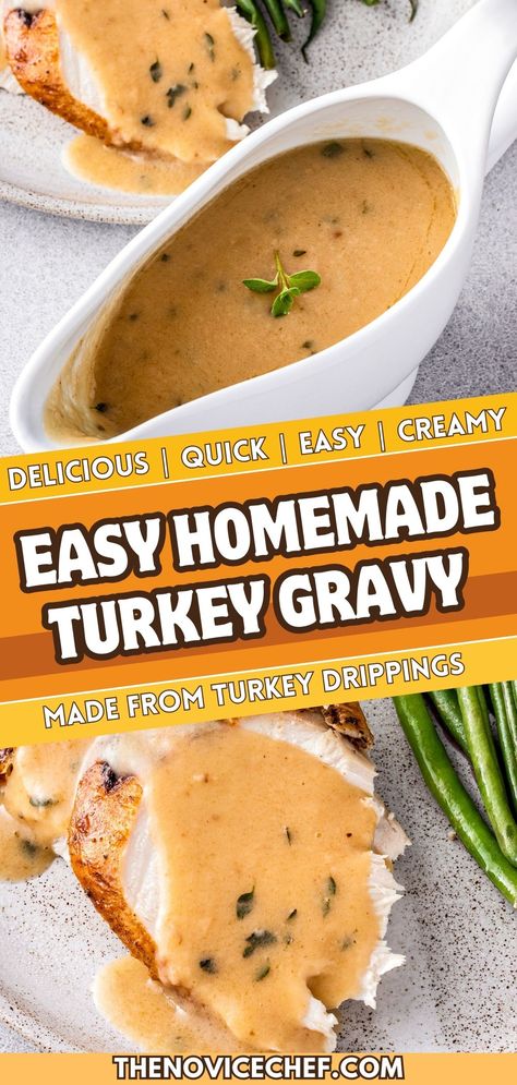 Rich, brown Turkey Gravy made from the pan drippings is a must-have Thanksgiving side dish that is super simple to make! Drizzle this homemade gravy over mashed potatoes, stuffing, and of course, turkey! Turkey Gravy With Chicken Broth, How To Make Turkey Gravy From Broth, Gravy For Turkey And Dressing, How To Make Turkey Gravy From Drippings, Best Deep Fried Turkey Recipe, Homemade Gravy With Drippings, Turkey Gravy Over Mashed Potatoes, Home Made Turkey Gravy, Turkey Gravy Recipe With Drippings