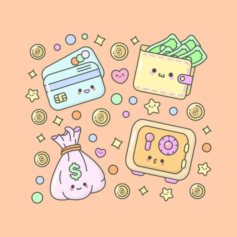 Vector Money Wallet Bank Safe Dollar with cute facial expressions and pastel colour Cute Facial Expressions, Money Illustration, Bank Safe, Iphone Widgets, Planner Setup, Money Wallet, Bee Pollen, Card Drawing, Gold Paper