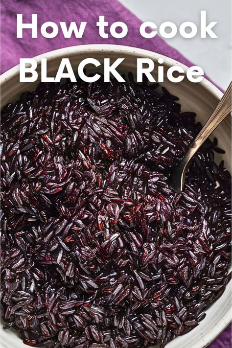 Healthy and delicious Black Rice dish, perfect for your food and drink interests. How To Cook Black Rice, Haitian Black Rice Recipe, Nutritious Bowls, Black Rice Recipes, Haitian Black Rice, Cooking Black Rice, Black Rice Recipe, Black Rice Pudding, Rice Ideas