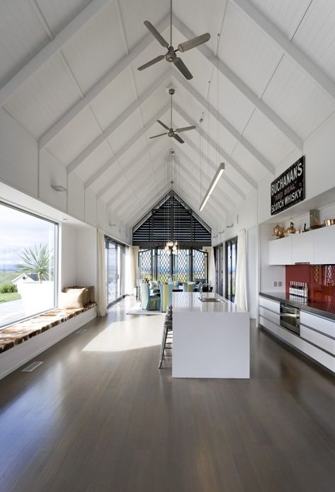 Inspiration for redoing the garage one day.  Modern Farmhouse / RTA Studio + Richard Naish + Farzana Gujarati Rural Retreats, Modern Barn, Beautiful Interior Design, Design Del Prodotto, Open Kitchen, Window Seat, Ceiling Fans, Open Floor, Barn House