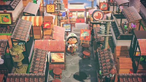 Acnh China Town, Acnh Japanese Flag Design, Panels Animal Crossing, Blue Pallet, Acnh Japanese, Blue Pallets, City Core, Japanese Island, Japanese Town