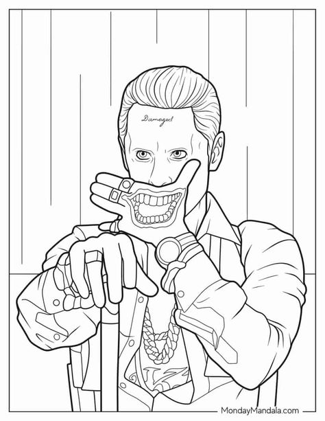 The Joker Coloring Pages, Joker Tattoo Stencil Outline, Dc Comics Coloring Pages, Scary Coloring Pages For Grown Ups, Comic Outline, Joker Coloring Pages, Horror Coloring Pages, Batman Coloring, Scary Coloring Pages