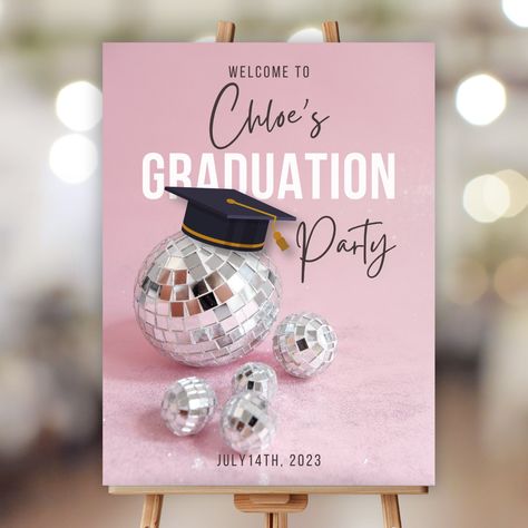 Graduation Disco Party, Disco Theme Graduation Party, Disco Themed Grad Party, Last Disco Graduation Party, Pink Disco Graduation Party, Disco Graduation Party Ideas, Disco Ball Graduation Party, Graduation Theme Party Ideas, Disco Grad Party