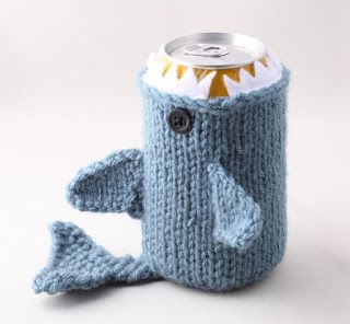 Knitted Shark, Monster Shark, Crochet Shark, Diy Tricot, Drink Cozies, Pink Poodle, Shark Week, Soda Can, Dusty Blue