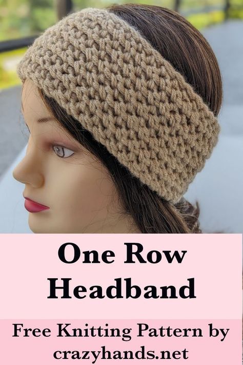 Learn how to knit a wide headband using just one row. An excellent pattern for beginner-level knitters. #knitheadband #knitearwarmer #knitheadbandpattern #knitearwarmerpattern #knittingpattern #knitpattern #knitting #knit #howtoknit Head Band Knitted, Free Knitting Patterns For Headbands, Knitted Head Band, Knitted Headband Free Pattern Head Bands, Knitted Head Bands Patterns Free, Knitted Headbands For Women Free Pattern, Earwarmer Knitting Patterns, Crocheted Headbands, Chunky Knit Headband