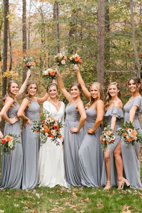 Grey Dress Bridesmaid, Bridesmaid Dresses Gray, Gray Bridesmaids Dresses, Bridesmaid Dresses Grey, Charcoal Bridesmaid Dresses, Brides Maid Dresses Blue, Gray Bridesmaid Dresses, Bride And Bridesmaid Pictures, Grey Wedding Theme