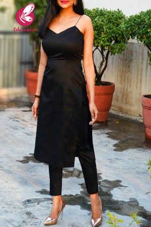 Buy Black and White Printed Crepe Cap Sleeves Kurti Online in India | Colorauction Spegaties Kurti, Spegetive Kurti, Black Suit Design For Women, Single Strap Kurti Designs, Strap Kurti Designs Indian, Black Kurti Designs Latest Fashion, Black Kurta Designs Women, Black Kurti Outfit, Black Suit For Women Indian