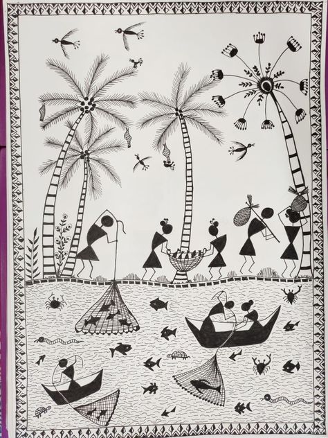 Verli Art, Lkg Activities, Warli Art Easy, Warli Designs, Dumbo Drawing, Saura Art, Warli Paintings, Worli Painting, Indian Motif