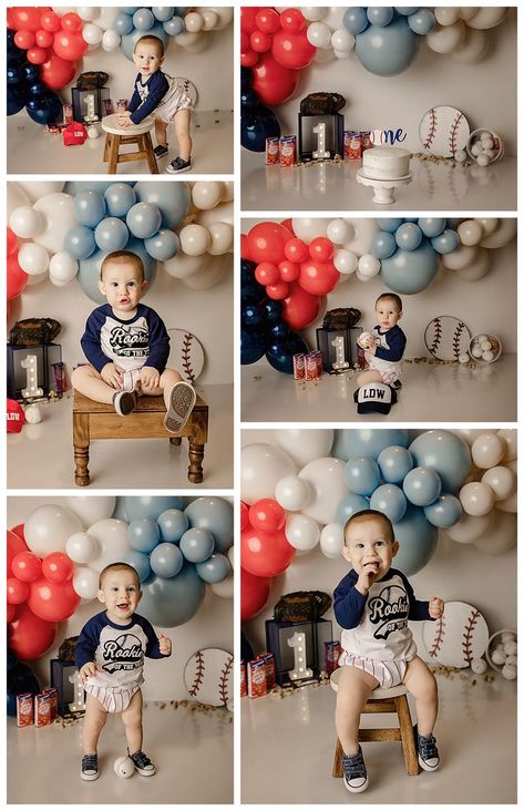 Rookie Of The Year Cake, Baseball Cake Smash, First Birthday Baseball, Baseball Theme Birthday, Baby First Birthday Themes, Baseball First Birthday, City Cake, Baseball Cake, 1st Birthday Pictures