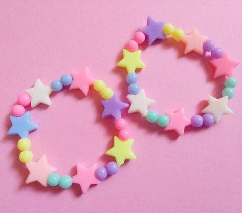 Pastel Fairy Kei Bracelet Kawaii Stars Kawaii Tsundere | Etsy Kei Outfits, Kawaii Stars, Pop Kei, Kawaii Bracelet, Pastel Fairy, Rainbow Words, Inspired Bracelets, Diy Kandi, Kandi Kid